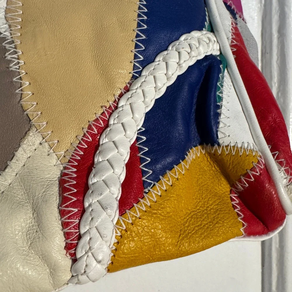 Vintage 80s Taurus Patchwork Leather Top Handle Bag Rainbow Satchel Maximalist